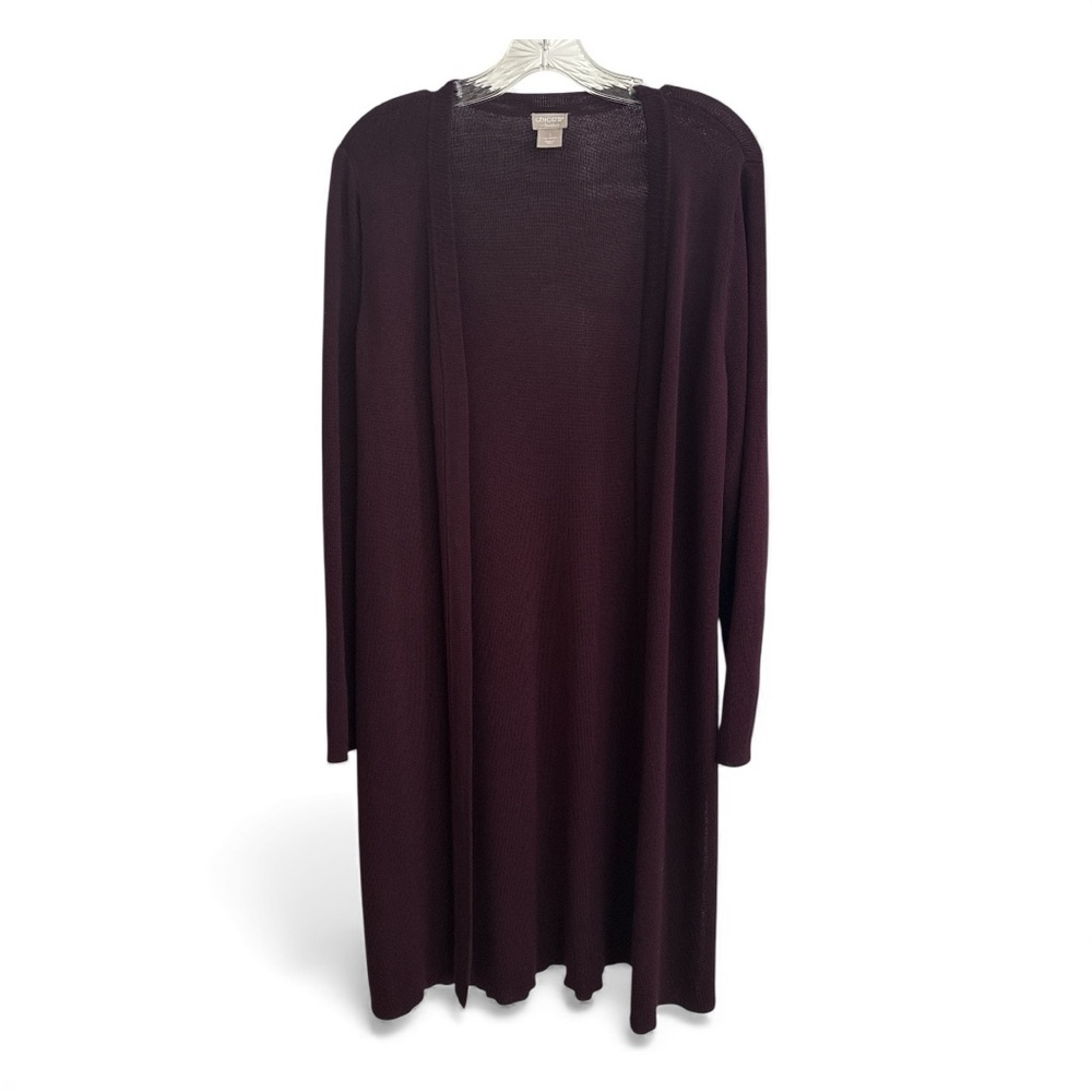 Chicos Rich Plum Midi Long Sleeve Open Rayon Cardigan-Size 1 Medium